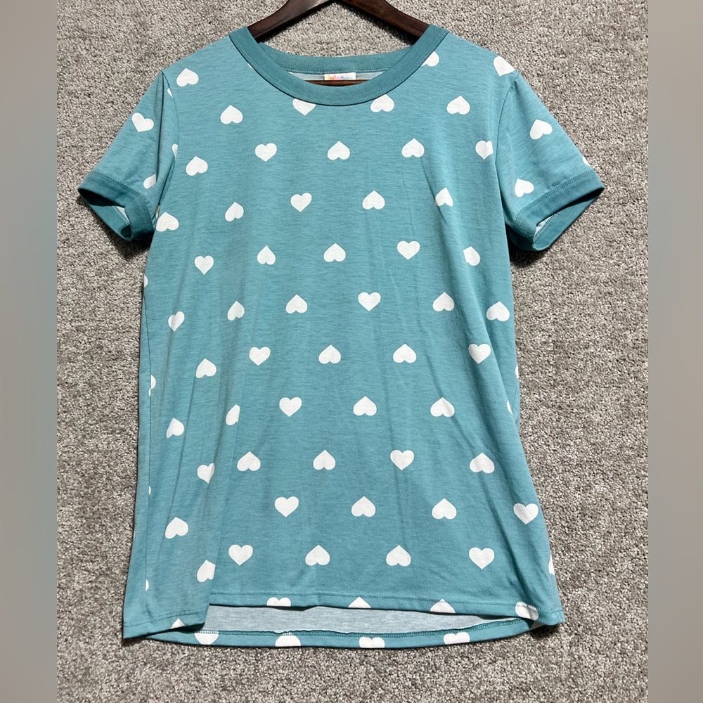 LulaRoe Woman’s Blue Short Sleeve Heart Tee Shirt Top Size Medium